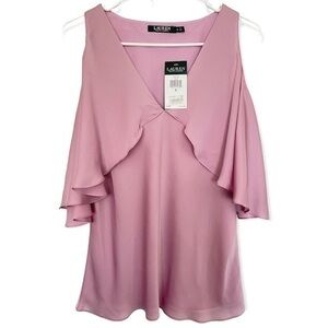 Lauren Ralph Lauren Black Label Cold Shoulder Top Flutter Cut Sleeves